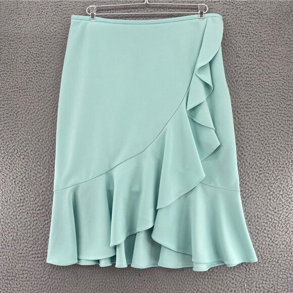 Calvin Klein Dresses & Skirts - Calvin Klein Skirt Womens 12 Green Below Knee Faux Wrap Ruffle A Line Stretch